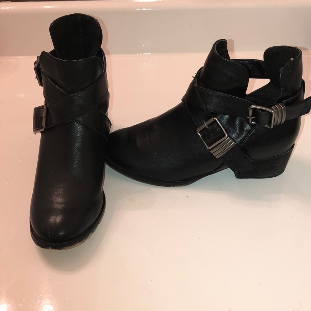 Black double belted ankle booties
